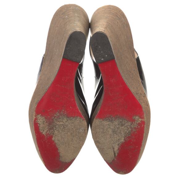 Authentic Christian Louboutin Black Patent Leather Cork Wedge Heel IT38 US 7.5-8 - Picture 5 of 5